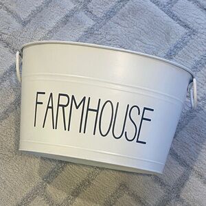 Mainstays Oval Farmhouse Metal Bucket, used for storage or floral arrangements,